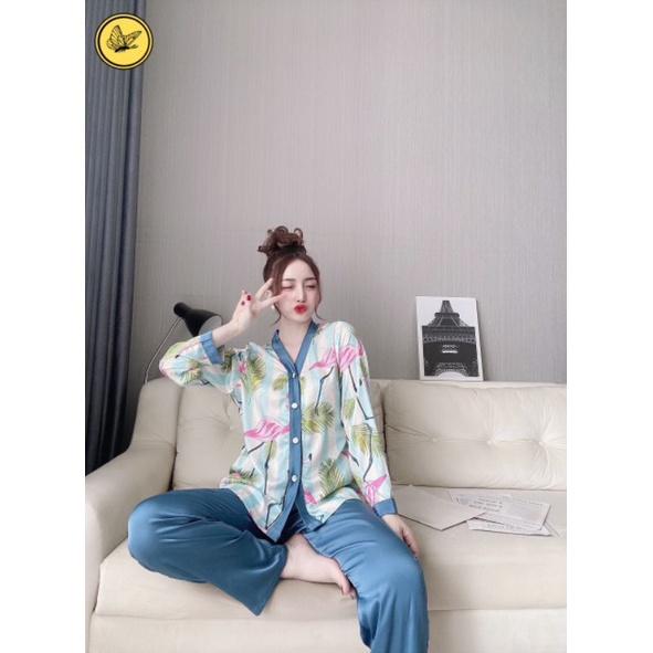Pijama lụa quần dài hoạ tiết xịn xò, sang chảnh