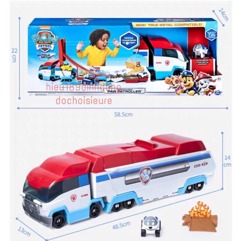 Nhà Xe container Trạm Paw Patroller Chở Đội Chó Cứu Hộ cỡ lớn Full Box chính hãng tặng kèm 1 chó ngẫu nhiên