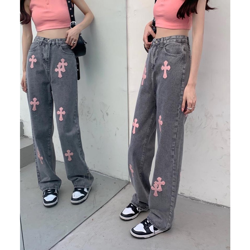 Quần Jean Dài Ống Đứng Lưng Cao Đan Dây Chéo Phong Cách Retro Mỹ Thời Trang Mùa Hè Cho Nữ
