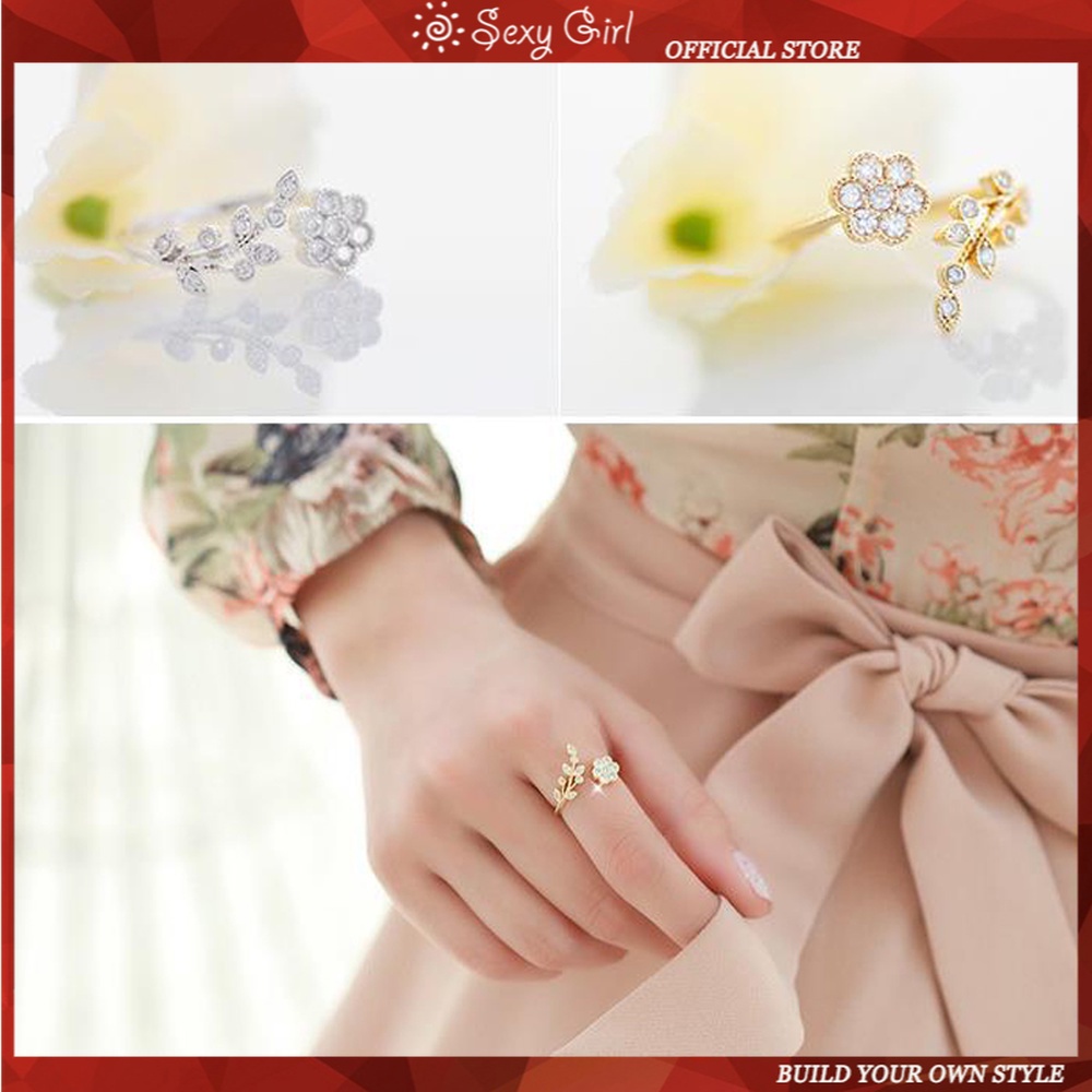 Nhẫn Hở Thiết Kế Hoa Lá Đính Đá Thời Trang 2021 Cho Nữ