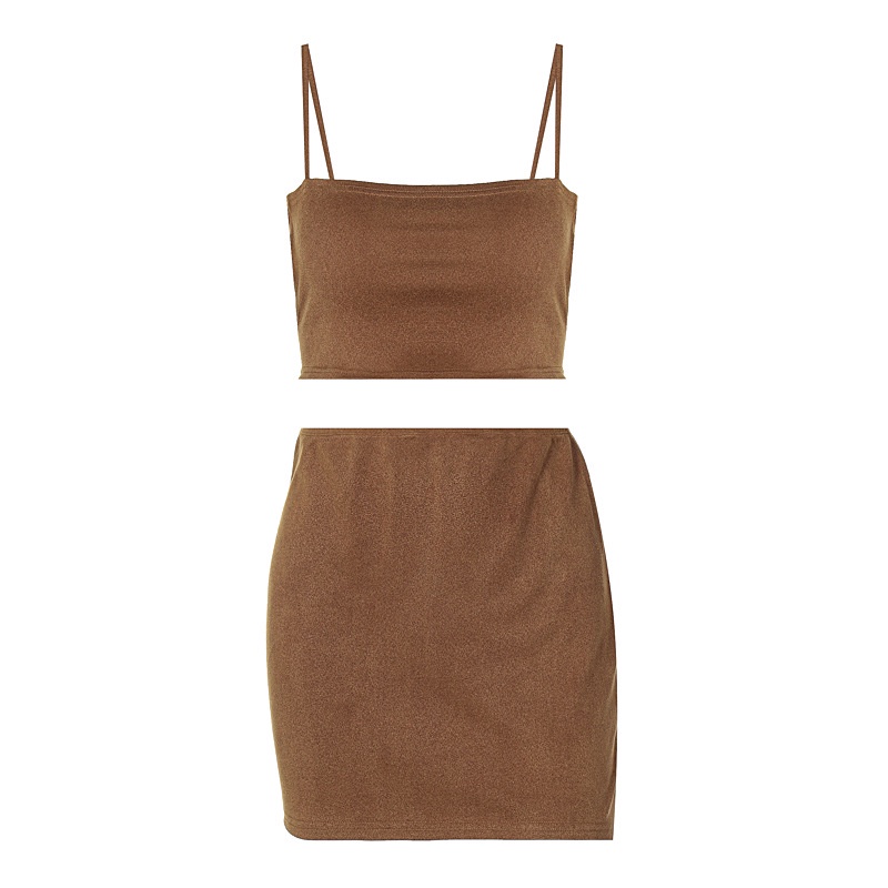 Set Áo Tank Top Hai Dây Phối Chân Váy Lưng Cao Xẻ Tà Thời Trang Quyến Rũ Cho Nữ