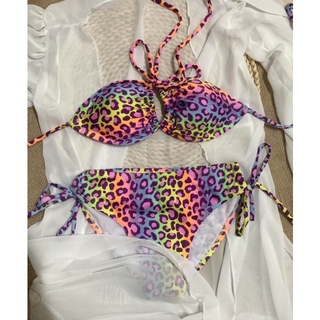 Bikini 2 mảnh da beo 7 sắc cầu vồng siêu nét