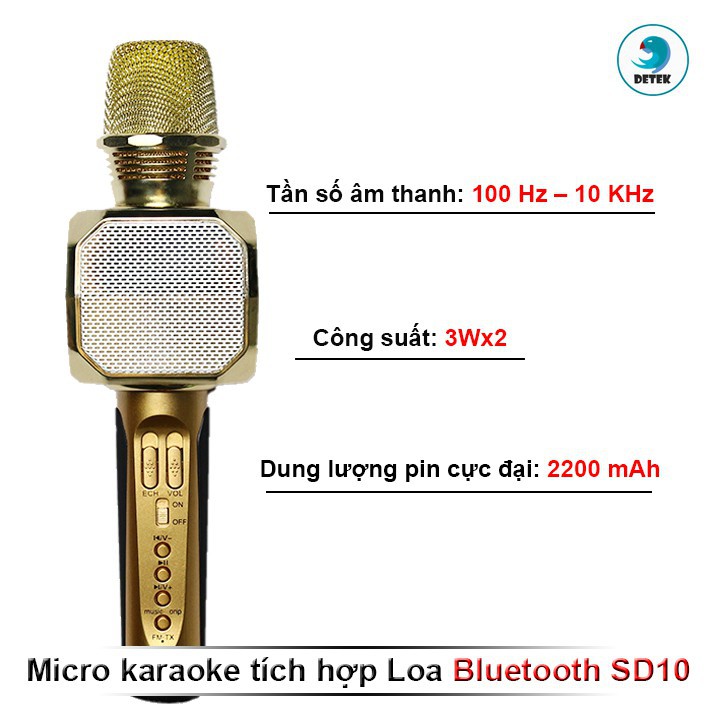 Mic karaoke bluetooth SD-10, Mic bluetooth  Kiêm Loa Bluetooth Sd10 Chính hãng, bảo hành 06 tháng