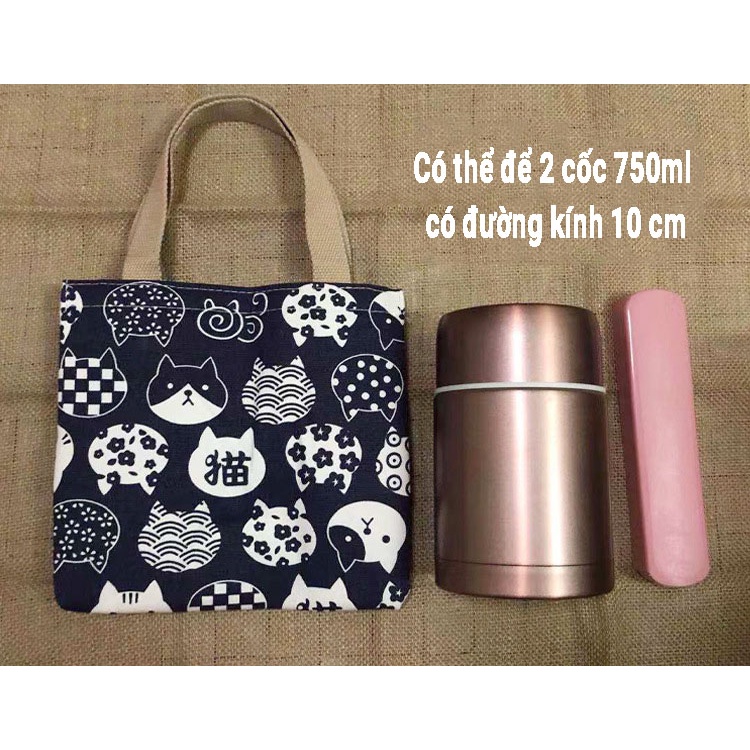 Túi đựng hộp cơm, túi đựng cơm giữ nhiệt xinh mang hộp cơm văn phòng vải Canvas chống thấm nước SUZUKO BAGS TV01