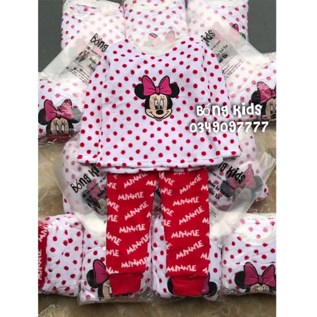 Bộ Nỉ Lông Bé Gái Minnie Chấm Bi Primark(lỗi loang màu)