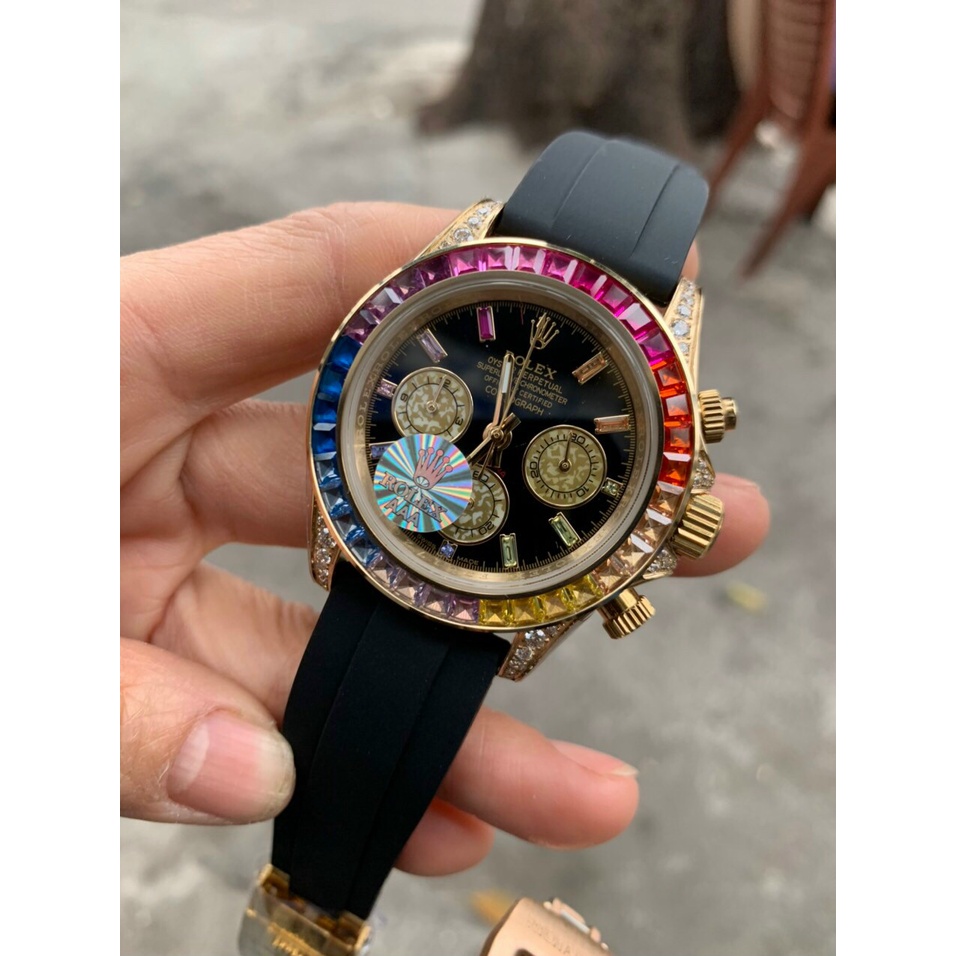Đồng hồ nam Rolex đính đá full box dây da - bảo hành 24 tháng