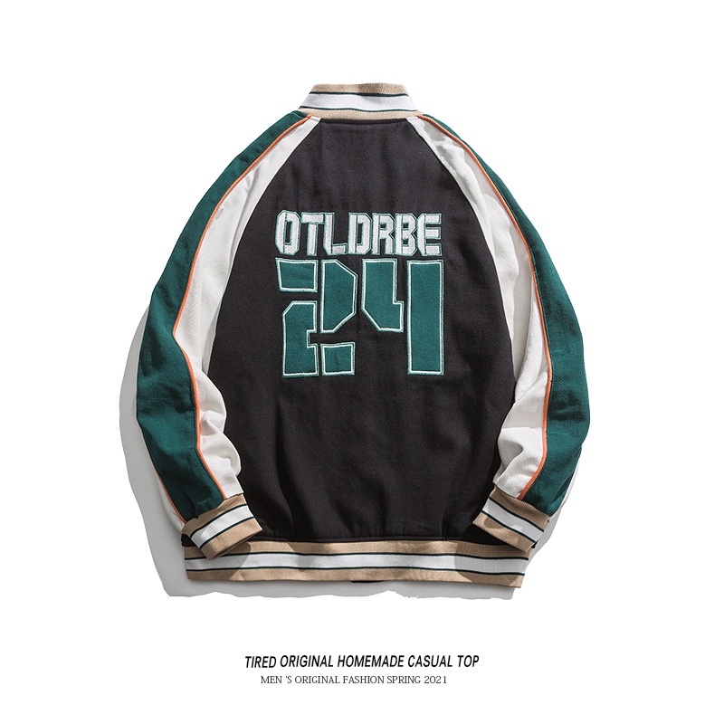Áo khoác bóng chày dáng rộng phối màu sắc tương phản thời trang đường phố cho nam