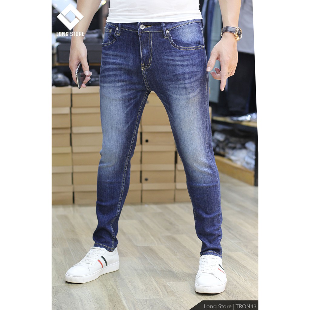 Quần jean nam trơn màu xanh bạc ✅FREESHIP✅ Quần bò nam dáng ôm SLIMFIT skinny co giãn cao cấp - Tron43