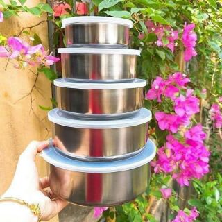 Bộ thố lạnh 5 cái inox có nắp đậy.