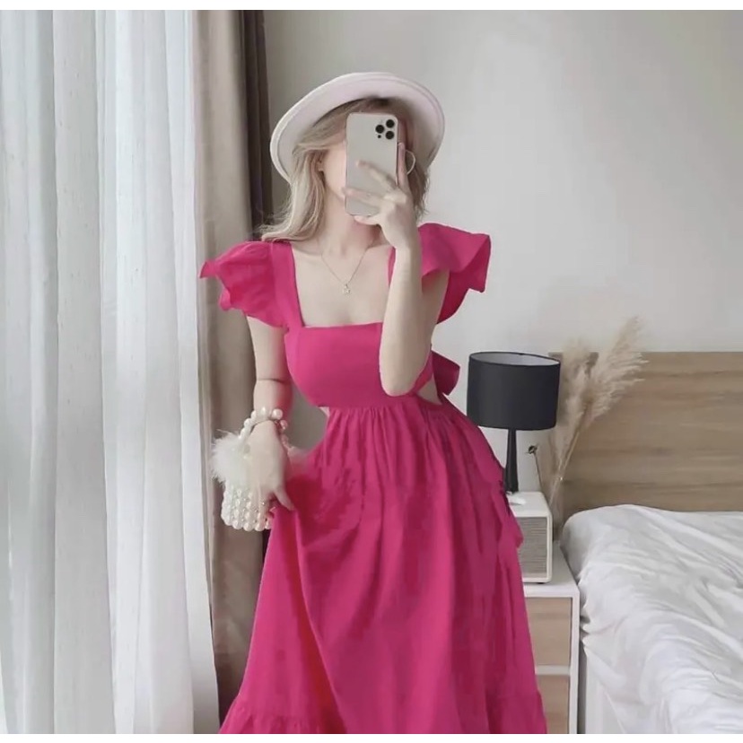 Váy Đầm Maxi 2 Dây Hở Lưng Thiết Kế Cánh Tiên Có Dây Nơ Phía Sau Phù Hợp Cho Nàng Đi Biển Đi Tiệc Xinh Xắn Xm Minh Phúc