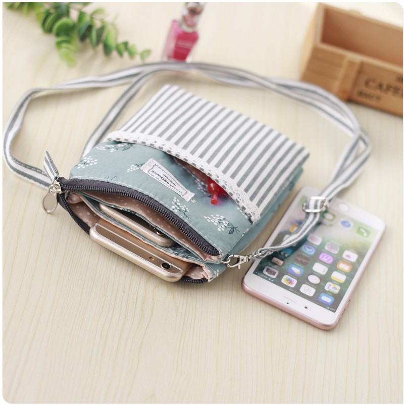 Túi Đeo Chéo Nhỏ Nhiều Ngăn Đựng Điện Thoại/Chìa Khóa/ Passport Bằng Vải