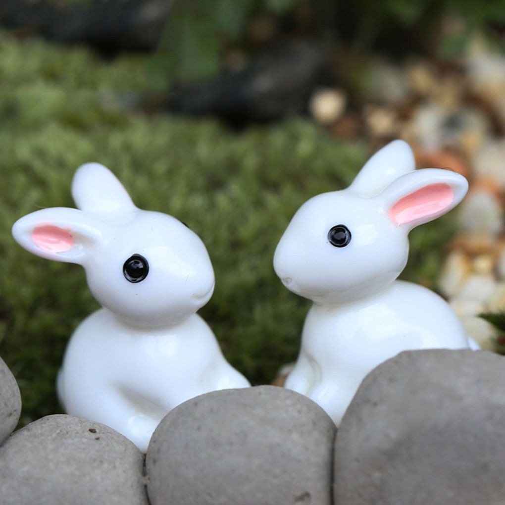 Bộ 2 Tượng Thỏ Mini Dễ Thương Cho Trang Trí