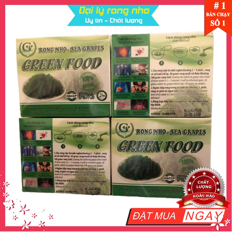 Rong nho 📛 Green Food hộp 200gr 📛 giá rong nho, tác dụng rong nho biển tươi (Tặng kèm nước sốt mè rang ăn kèm rong nho) | BigBuy360 - bigbuy360.vn