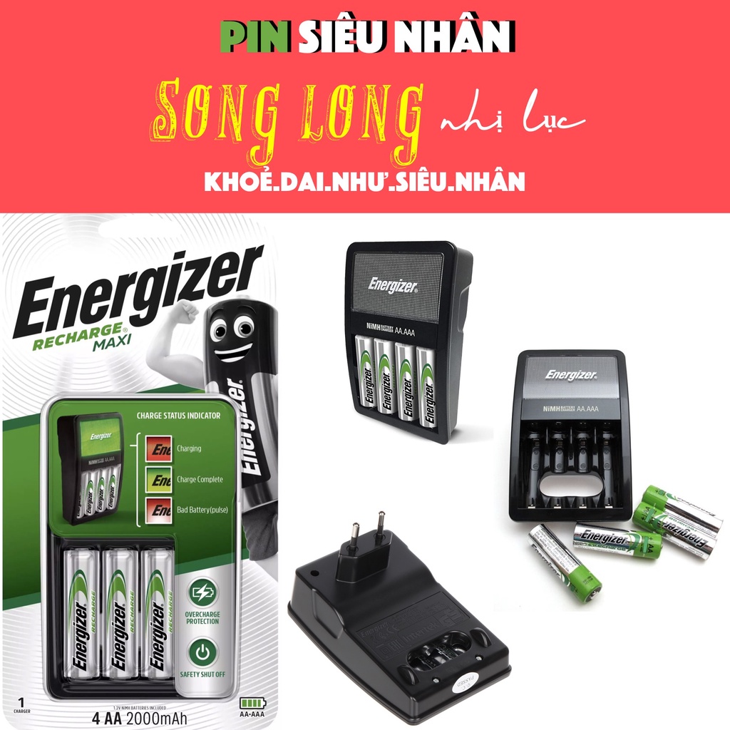 Bộ SẠC PIN AA / AAA Tự ngắt, Size Lớn và Nhỏ, kèm 2-4 viên Pin Sạc AA / AAA Energizer Chính Hãng