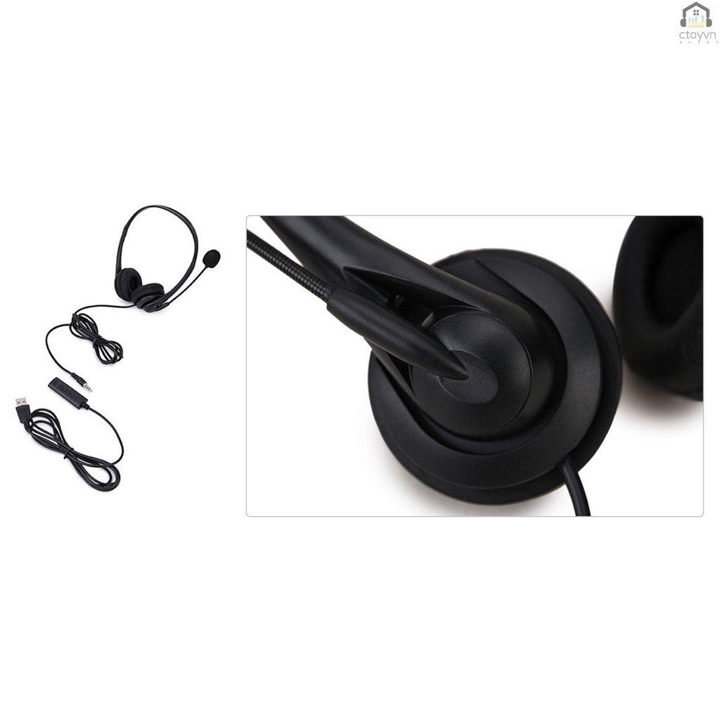 Tai nghe chụp tai có dây cổng USB + 3.5MM khử tiếng ồn có micro cho điện thoại/ máy tính/ máy tính để bàn SY490MV