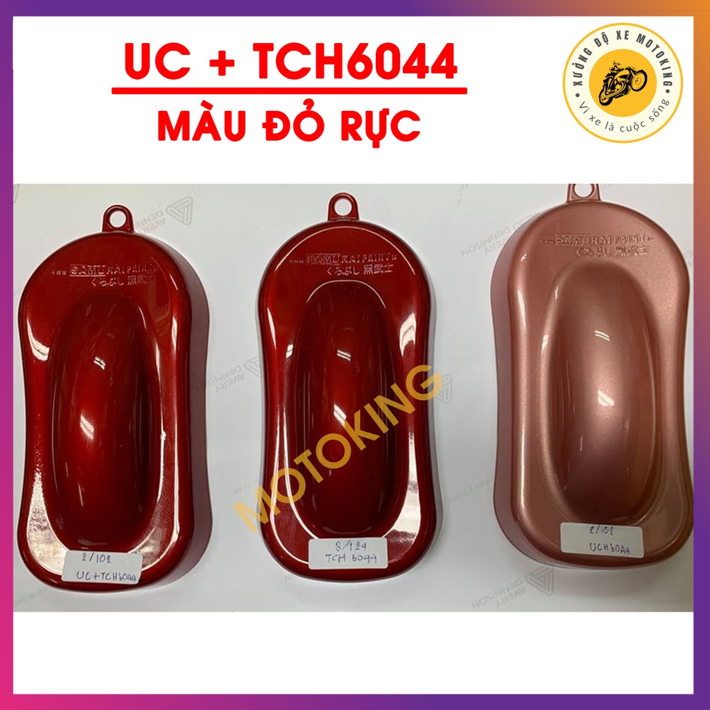 Combo sơn samurai màu đỏ rực UC + TCH6044 - dòng sơn xịt màu 2 lớp chuyên dụng dành cho xe máy, ô tô