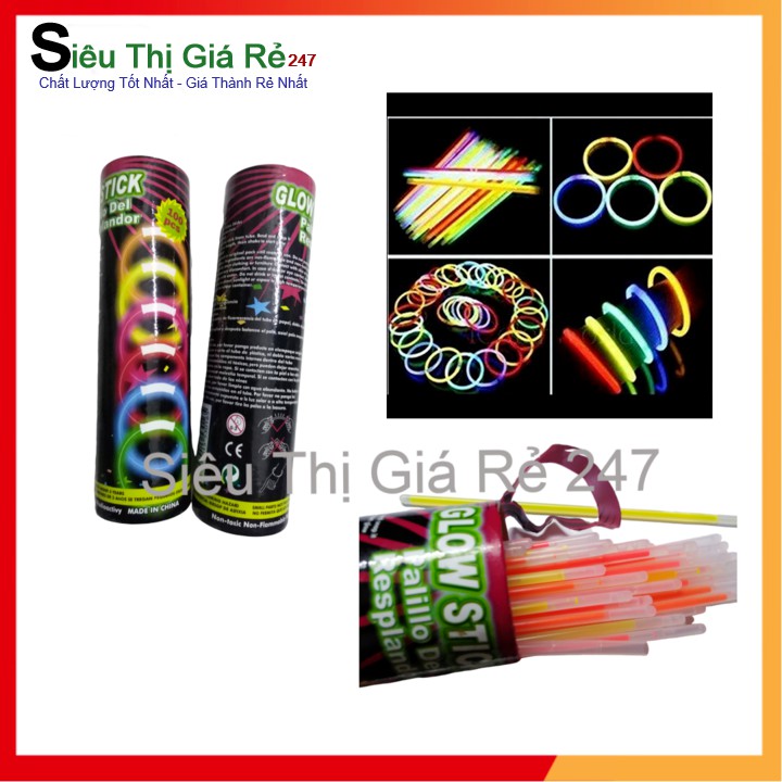 Hộp 100 que phát sáng lightstick - vòng tay dạ quang phát sáng