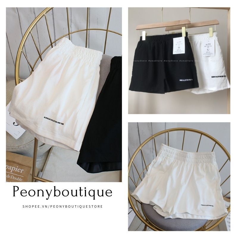 Quần Đùi Đen Trắng Họa Tiết Thêu Chữ Nữ  Short lửng ống rộng cạp chun kiểu dáng basic Ulzzang HOT