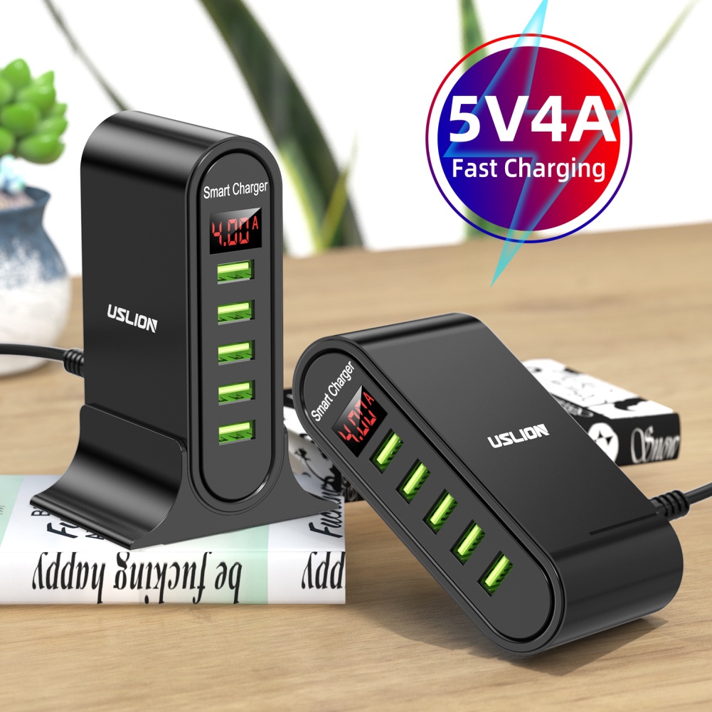Củ Sạc 5 Cổng USB 5V4A Có Giá Đỡ Màn Hình LED Kỹ Thuật Số Cho Laptop PC