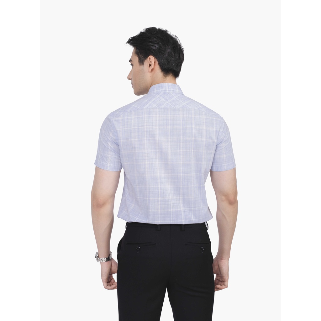 Áo sơ mi nam ngắn tay ARISTINO phom Perfect fit, họa tiết trắng kẻ xanh trẻ trung, thu hút - ASS202S1