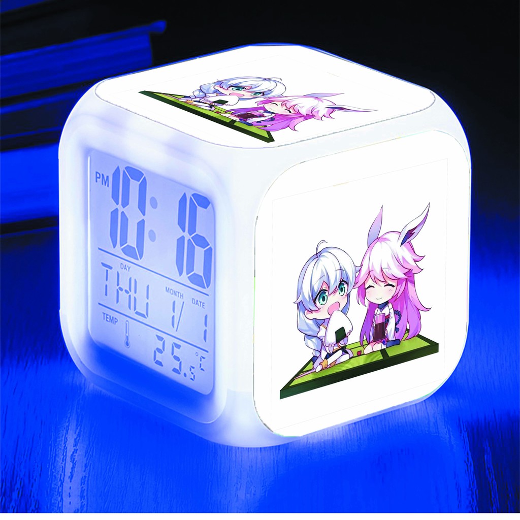 Đồng hồ báo thức để bàn in hình Honkai Impact 3 anime chibi LED đổi màu