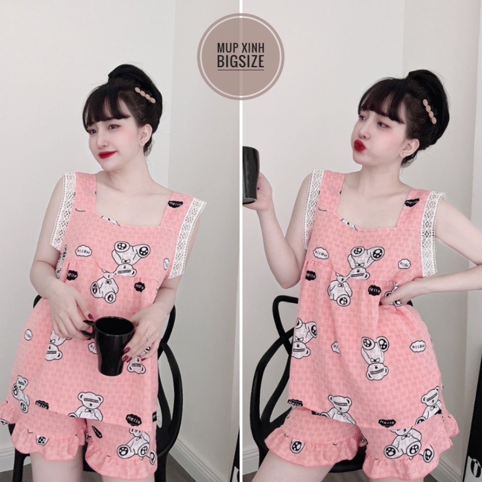 Đồ Bộ  Đùi Hai Dây Bigsize Ren Lụa MANGO Cao Cấp 50-100kg