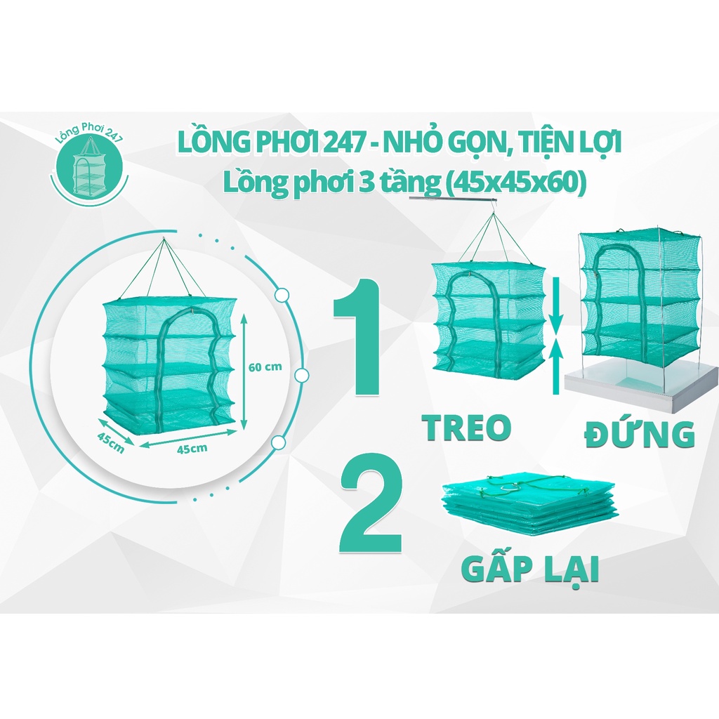 [HÀNG VIỆT NAM] - Lồng lưới treo 4 tầng để phơi cá khô và thực phẩm khô có thể xếp gọn-lồng phơi khô 247