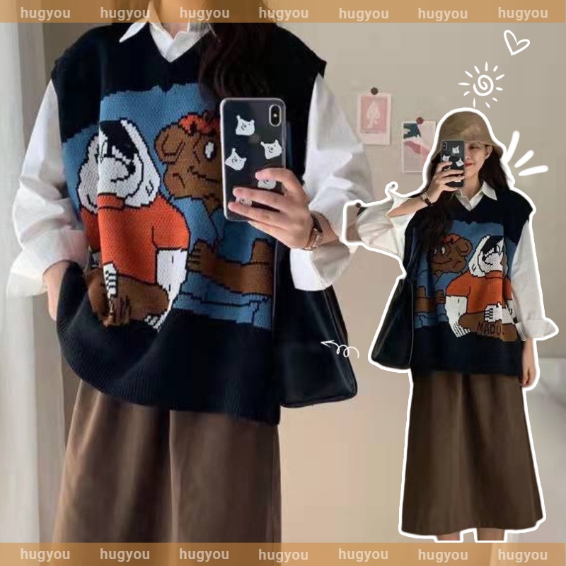 new korean college stitching vest