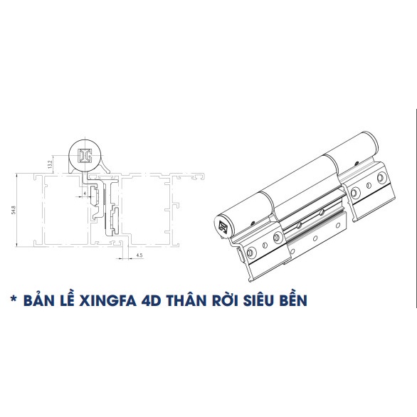 BẢN LỀ 4D DG THÂN RỜI NHÔM XINGFA 55, Cánh Khung - Cánh Cánh