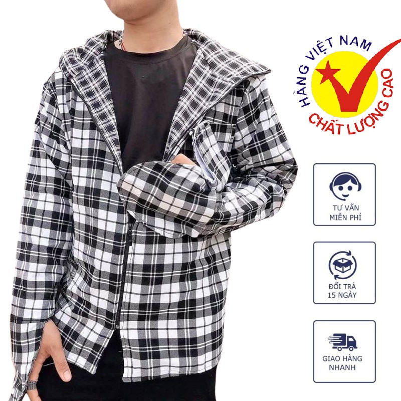 Áo Chống Nắng Nam Kẻ Caro 2 Lớp Mặc 2 mặt Loại Dày Đẹp Kèm Khẩu Trang, mềm mại thoải mái, che nắng không bị rát tay