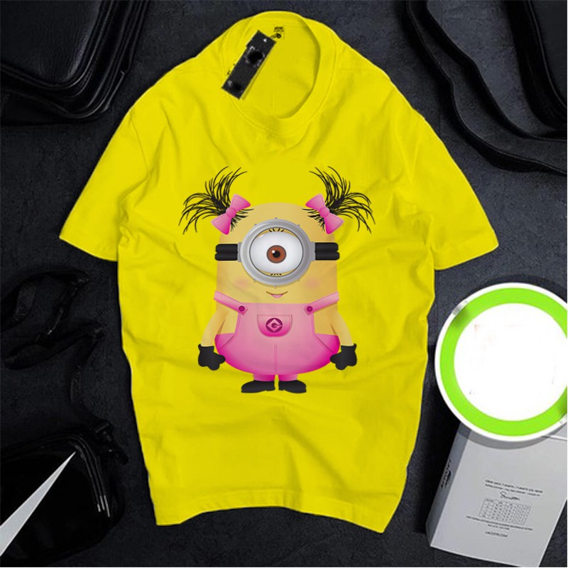 Áo thun Unisex Cotton -  minion cột tóc  đáng yêu