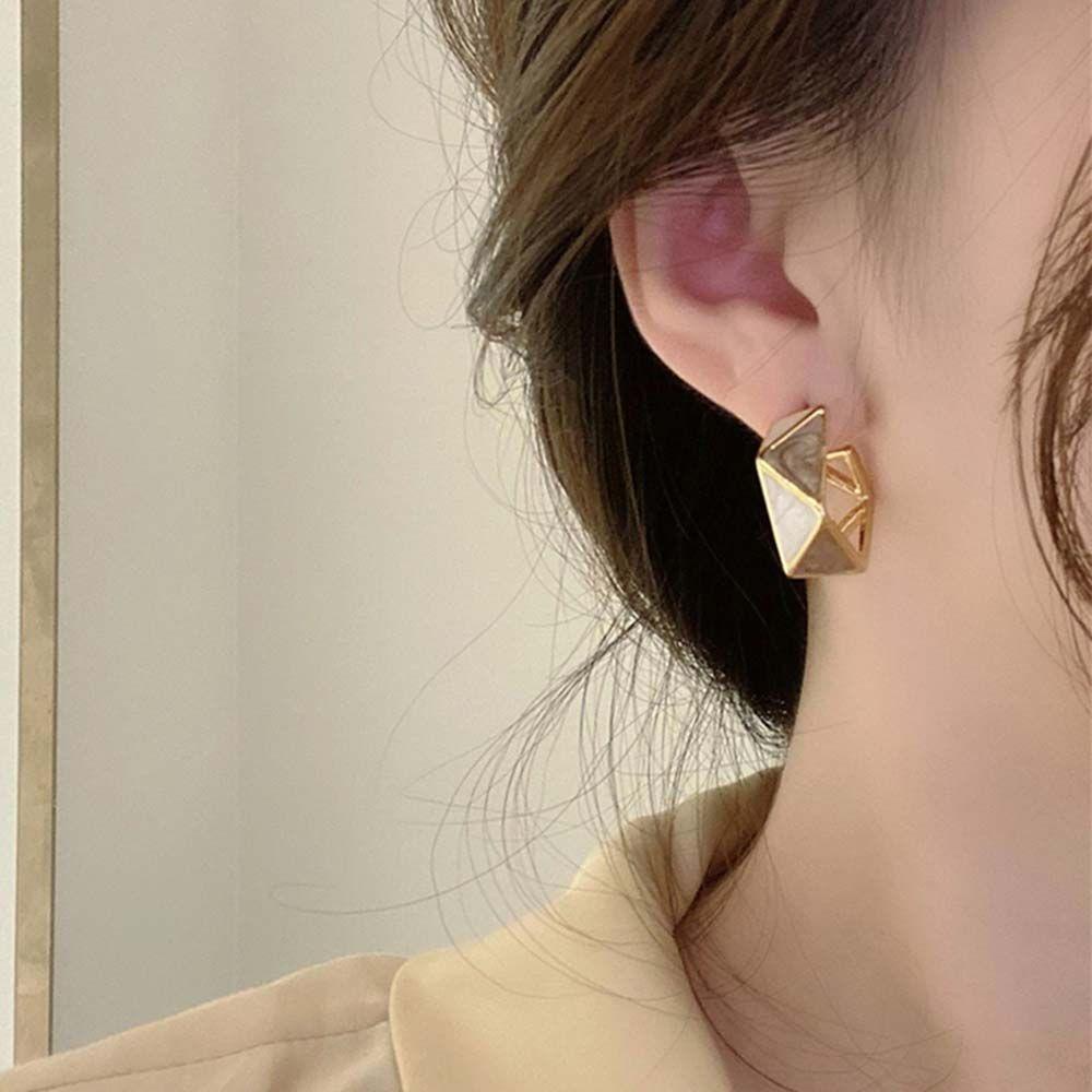 QQMALL Bông Tai Mạ Bạc 925 Dáng Dài Họa Tiết Hình Học Màu Xanh Lá Cao Cấp Thời Trang Cho Nữ