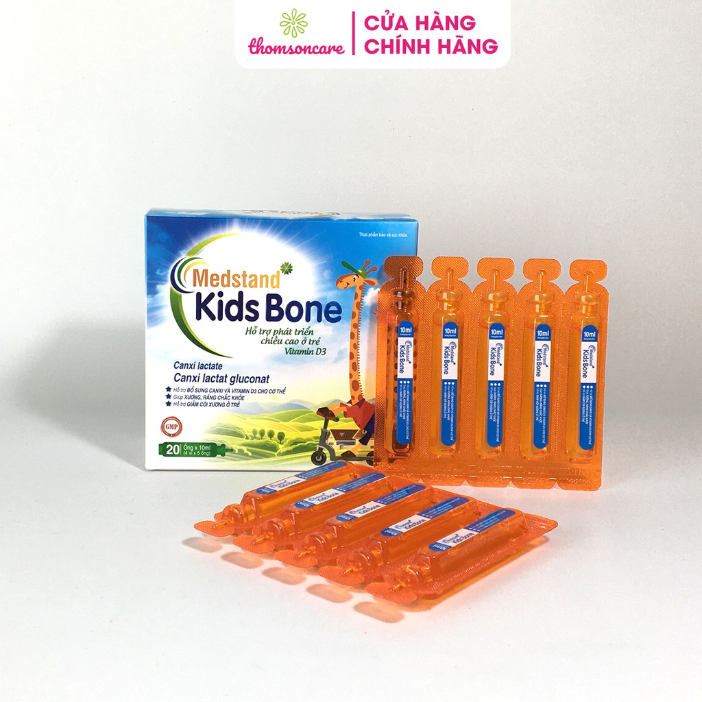 Tuýp uống Medstand Kids Bone hộp 20 ống dạng siro bổ sung canxi vitamin d3 giảm còi xương tăng chiều cao tuổi dậy thì