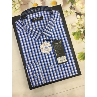 ÁO SƠ MI NAM DÀI TAY OWEN KẺ CARO XANH ĐẬM, NHẠT, NỀN TRẮNG AR22132