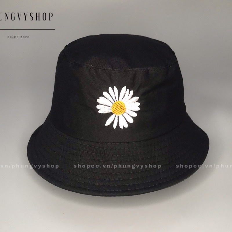 Nón bucket nam nữ, nón vành thêu hoa cúc thiếu cánh unisex