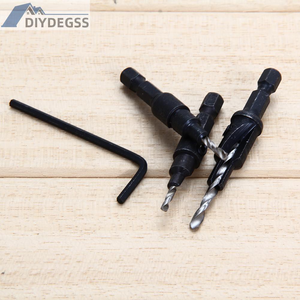 Diydegss2 4Pcs #6 #8 #10 #12 HSS Countersink Drill Bit Set Screw 1/4 Hex Shank Wood T