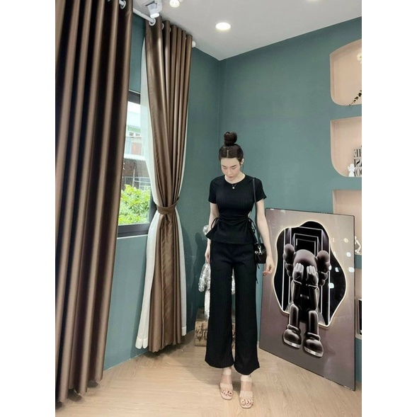 Set áo rút eo + quần ống suông  chất thun gân dày dặn, mềm mại, form đẹp chuẩn ảnh