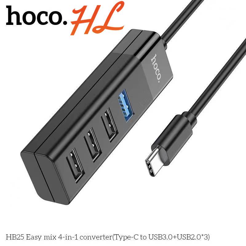 Hub Type C ra USB Hoco HB25 4 Cổng USB, Dây Dài 30CM - Chính Hãng BH 1 Năm - Hưng Long PC