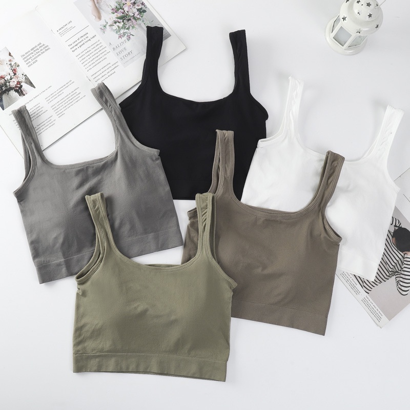 Áo bra tập gym dáng lửng mút mỏng, Áo thun croptop thun co dãn AMYBRA B833