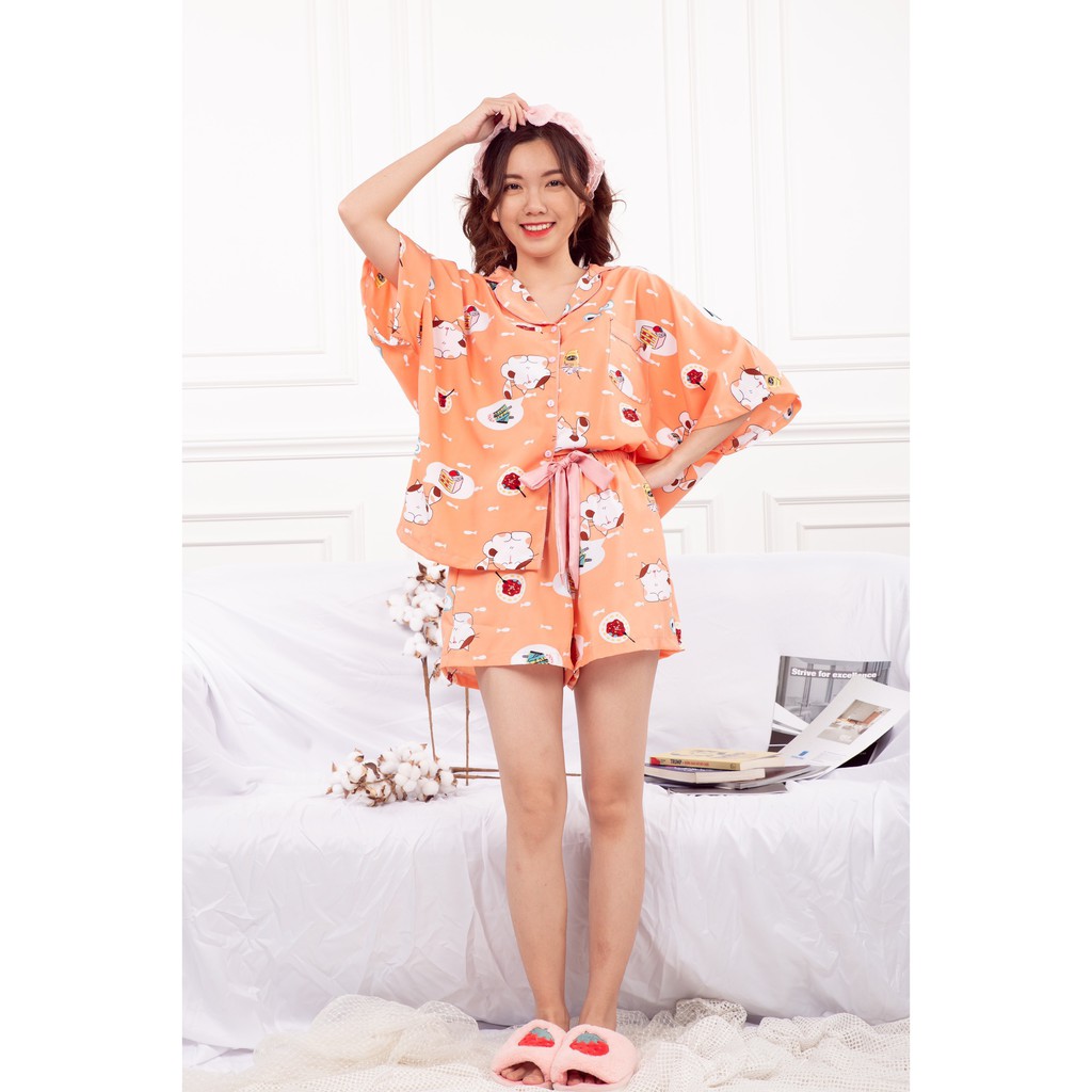 [HOT] Đồ Bộ Pijama Lụa Hàn ngắn cánh dơi (form dưới 65kg)