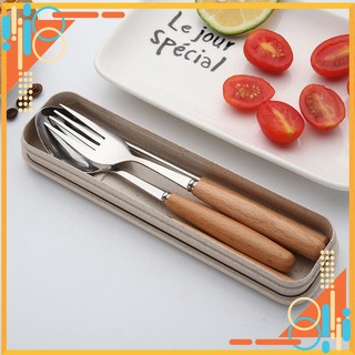 Bộ đũa thìa dĩa Inox cán gỗ(kèm hôp)