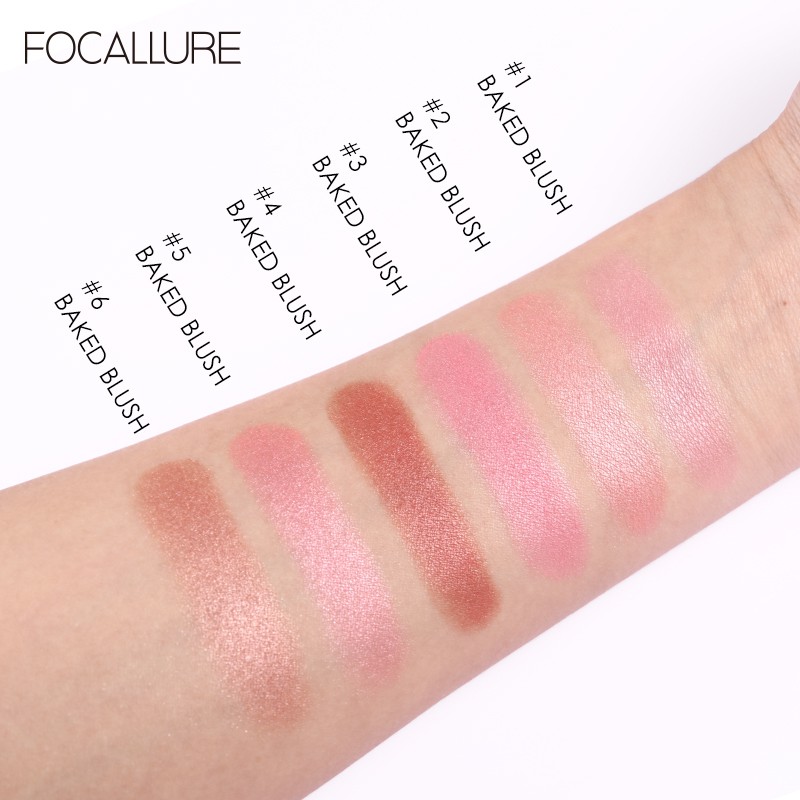  Phấn má hồng FOCALLURE 6 màu sắc tùy chọn trang điểm chống vón cục 7.5g