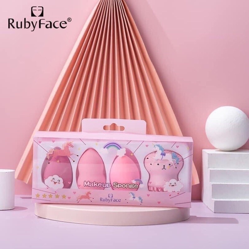 Set 3 bông mút và 1 cọ bạch tuộc rửa mặt RUBYFACE Makeup Sponge