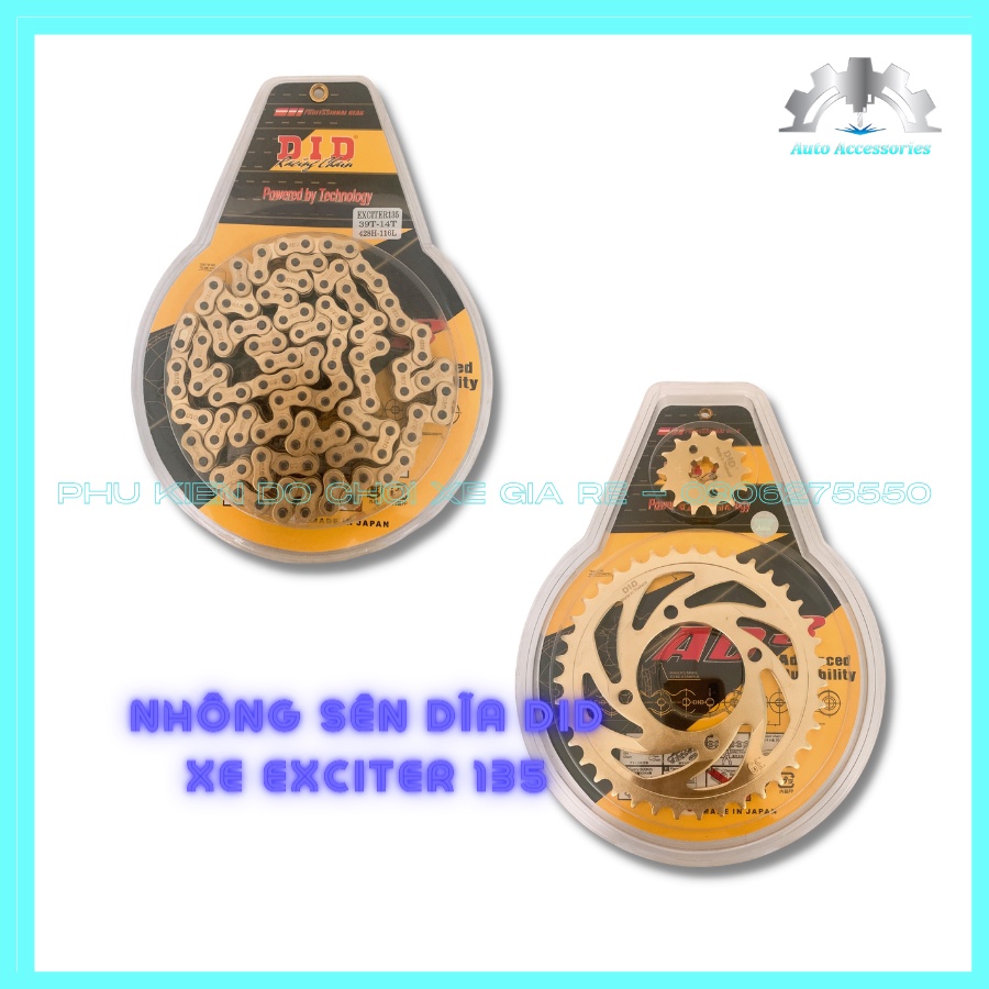 Nguyên Bộ Nhông Sên Dĩa (NSD) DID thay thế Zin, EXCITER EX135 - Độ Bền Cao, Không Bay Màu, Vòng Xoắn Cứng Cáp hơn