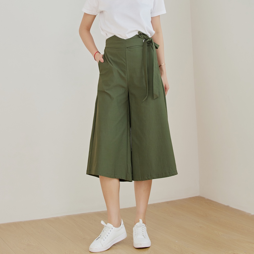 Eyouth 1063 Quần culottes Cạp Cao Ống Rộng 3 / 4 Dành Cho Nữ seluar lebar kaki wanita seluar wanita