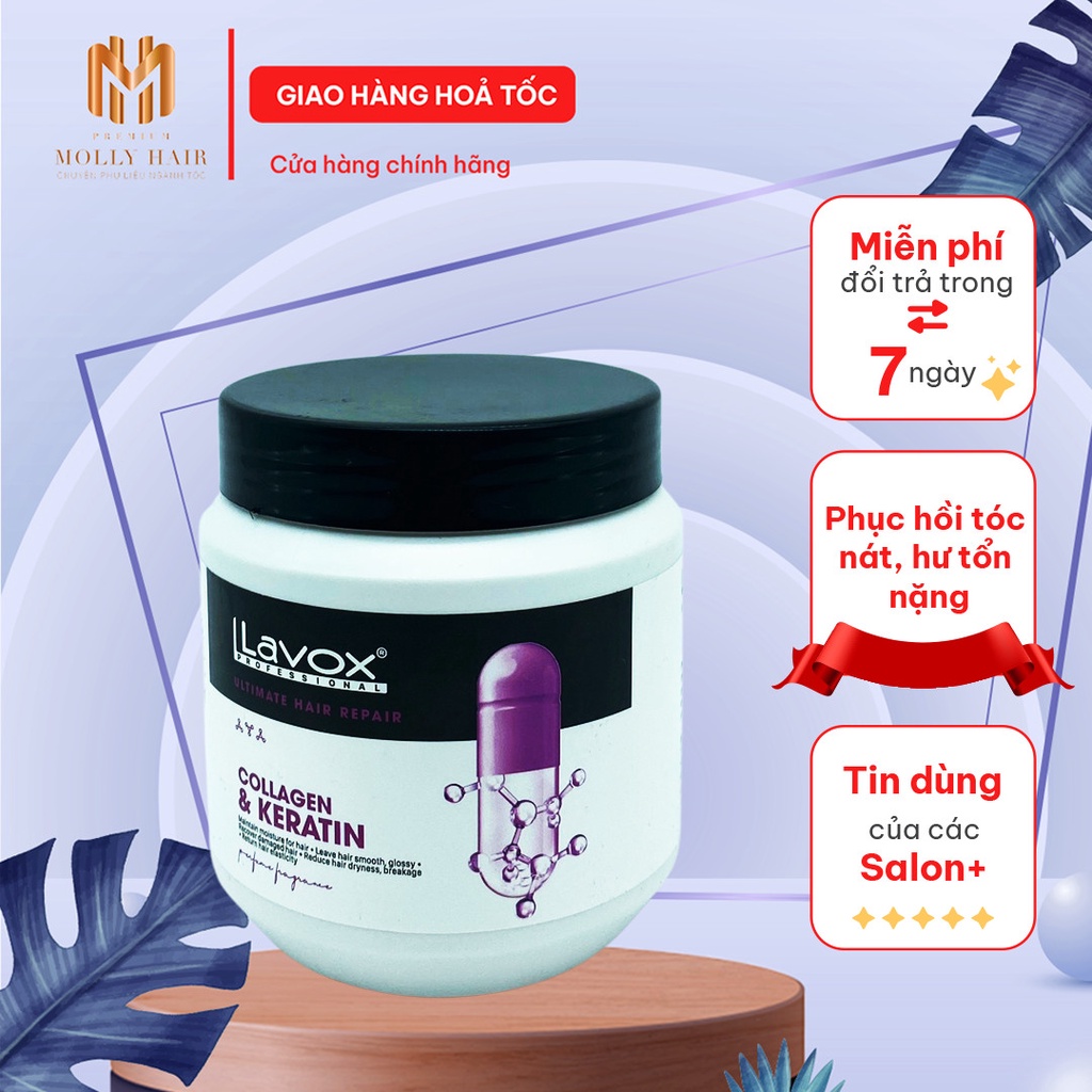 Hấp dầu phục hồi cao cấp Mollyhair thương hiệu Lavox, phục hồi tóc nát tóc cháy hư tổn nặng do tác nhân hại 500ml