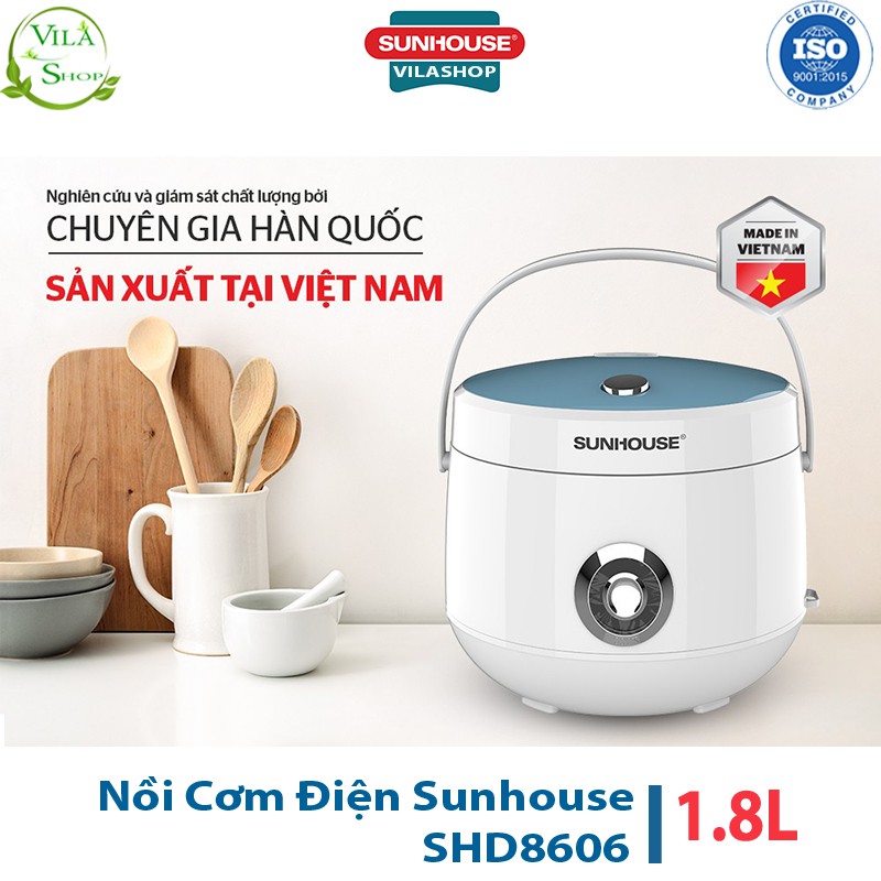 Nồi Cơm Điện, Nồi Cơm Đa Năng 1.8 L Sunhouse SHD8606 Thiết Kế Mới Lạ, Đẹp Mắt, Quai Xách Chống Bỏng An Toàn