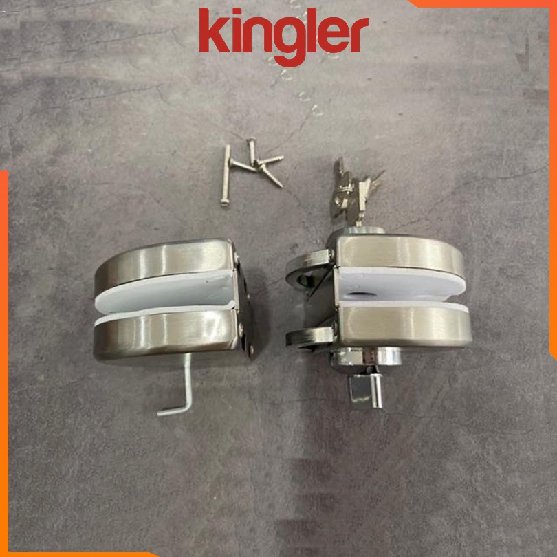 Khóa Bán Nguyệt Inox Cho Cửa Kính Cường Lực, Khóa Cửa Kính Lùa, Lắp Đặt Không Phải Khoan. Kingler 3205