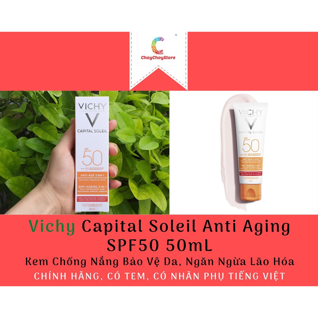 [TEM CTY] VICHY Capital Soleil Anti Aging SPF50 50mL - Kem Chống Nắng Bảo Vệ Da, Ngăn Ngừa Lão Hóa