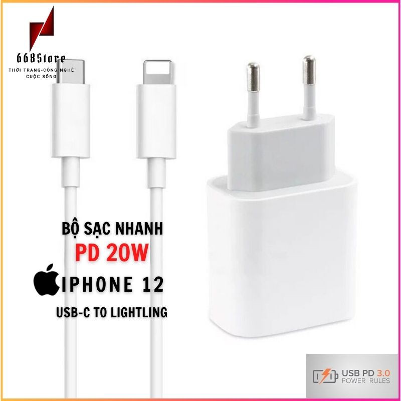 Bộ sạc nhanh 20w iphone loại đẹp, Chuẩn Công nghệ sạc PD bảo hành 12 tháng